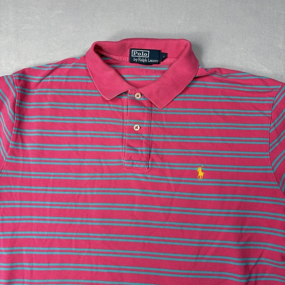 Polo Ralph Lauren Polo Shirt Mens Size Large Pink Stripe Classic Pony 90s Y2K - Picture 2 of 9